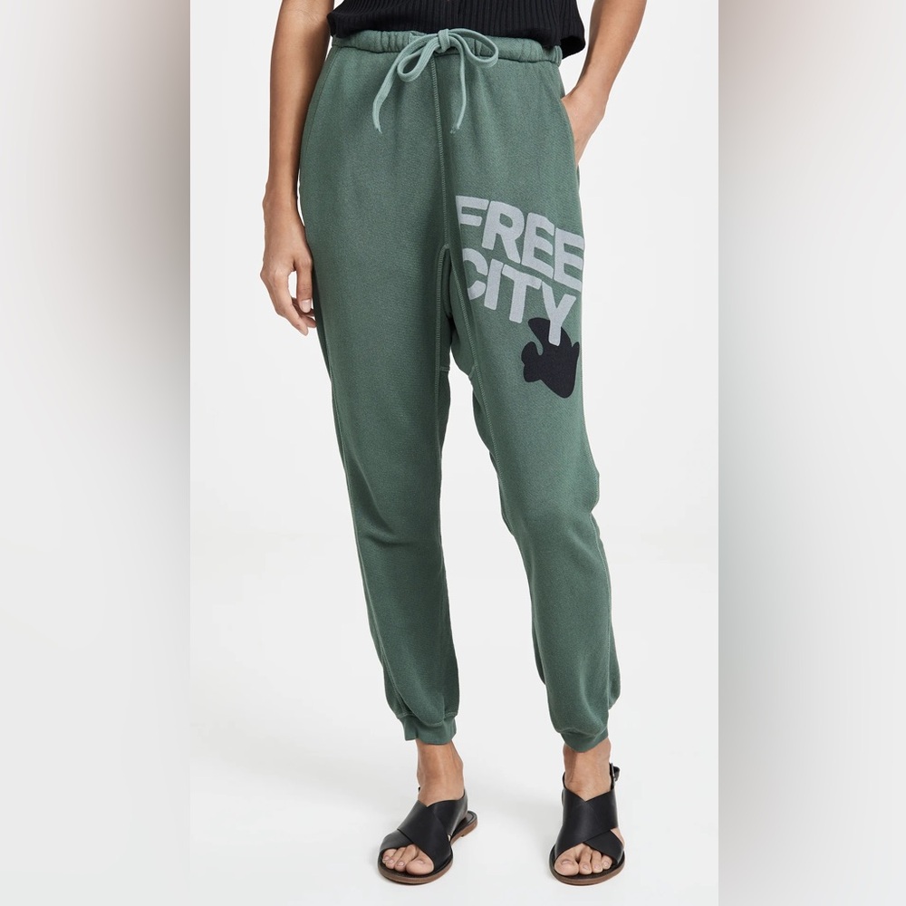 freecity Sage Green Track Joggers with Logo Graphic